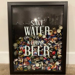 “Save Water Drink Beer” bar decor.